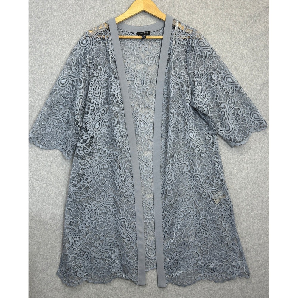 Le Bos Lace Duster Cardigan Slate Blue Paisley Open Front Layering Womens 16W